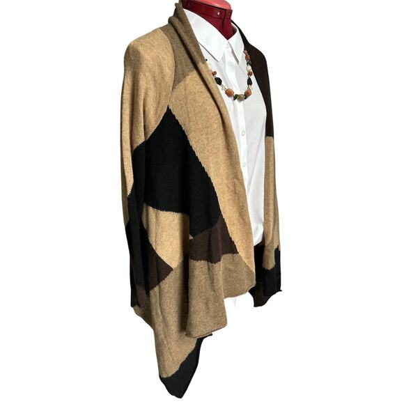 Saffron Women’s Size Medium 100% Cashmere Open Cardigan Artsy Handkerchief Hem - Picture 3 of 7